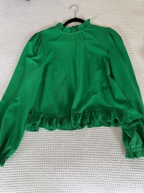 Sugarlips Green Ruffle Mock-Neck Long Sleeve Blouse